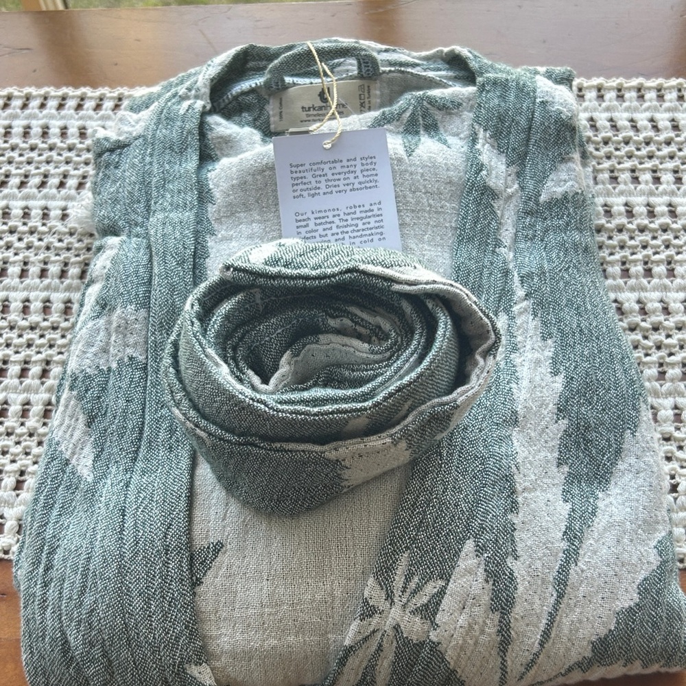 Woven Festival Robe Duster Moss Green Cotton Jacquard Boho Layer NWT